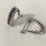 Black CZ Channel V-Hoop Leverback Earrings