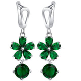 Emerald-Green CZ Flower Drop Jewelry Set
