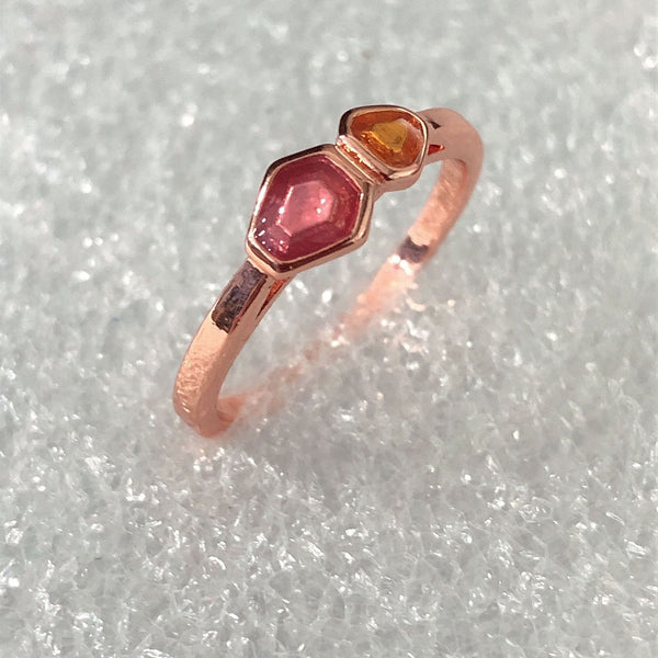 Pink Hexagon CZ Dainty Stacking Ring