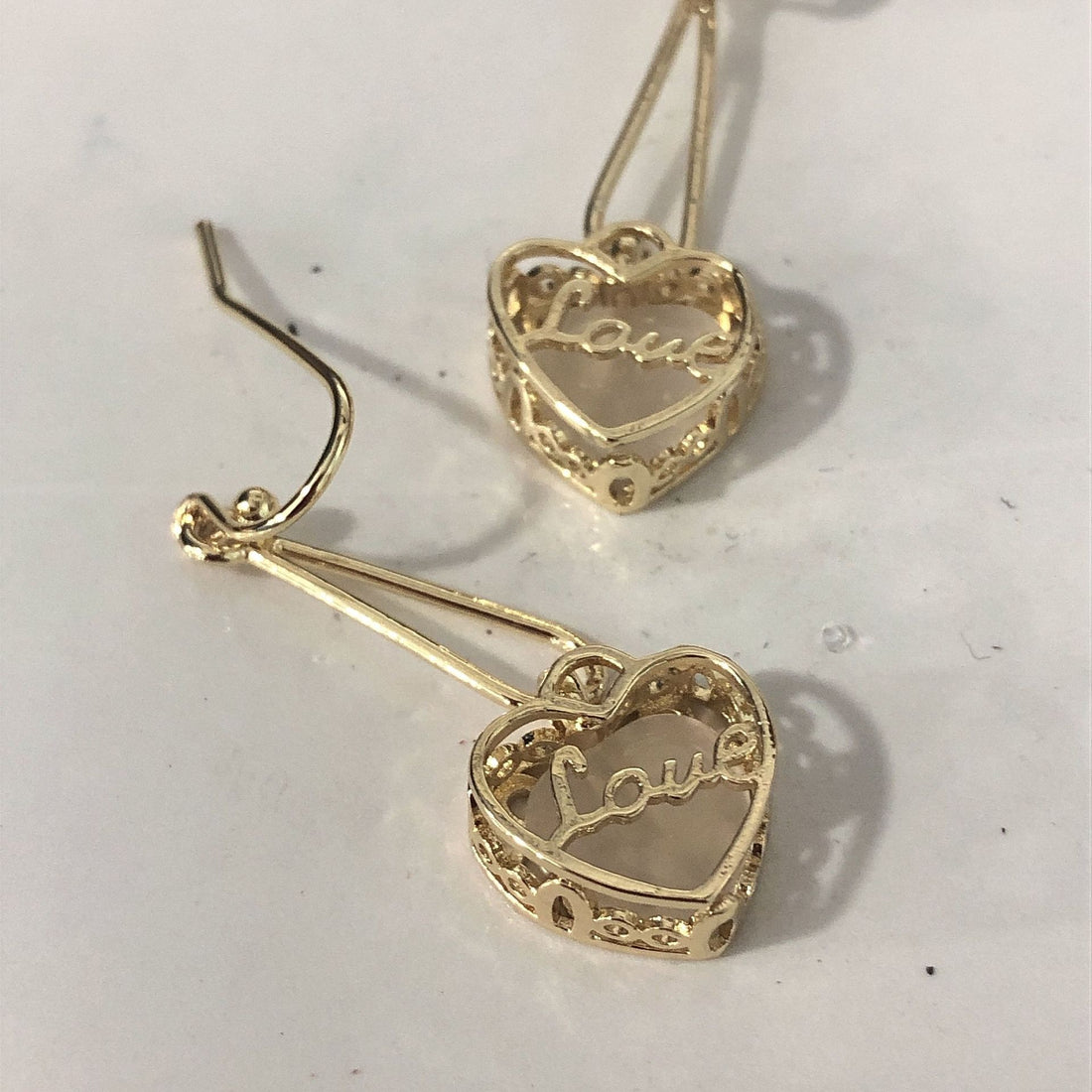 Gold Openwork Love Heart Drop Earrings