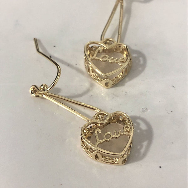 Gold Openwork Love Heart Drop Earrings