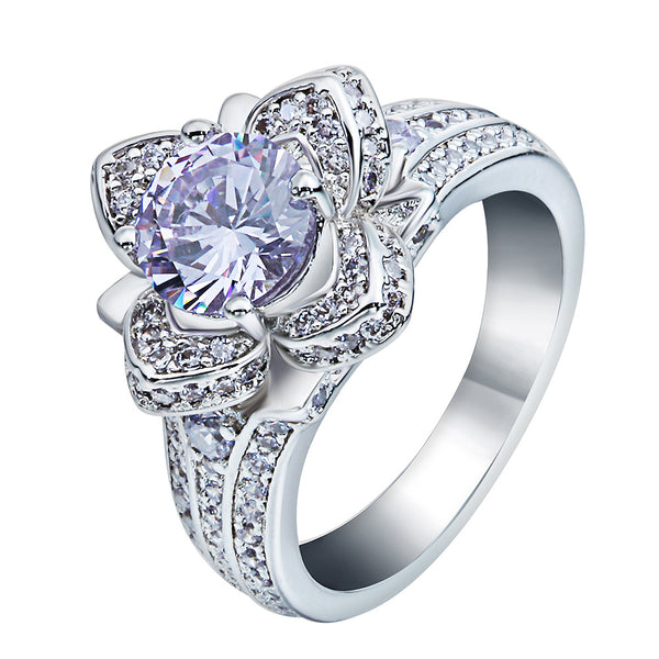 Lavender Round CZ Flower Pavé Ring