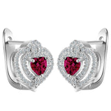 Ruby-Red Heart CZ Double-Halo Leverback Earrings