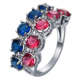 Blue and Pink Round CZ Double-Row Ring