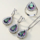 Rainbow Mystic Pear CZ Starburst Jewelry Set