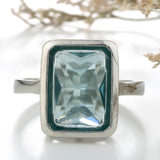 Aqua Emerald-Cut CZ Bezel Ring