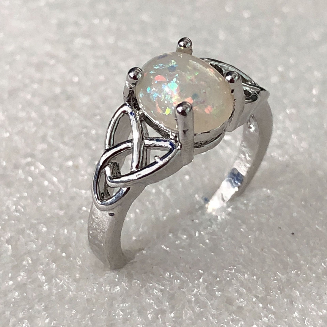 Opal-Look Oval Celtic Knot Ring
