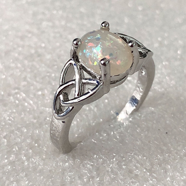 Opal-Look Oval Celtic Knot Ring