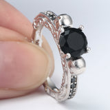 Black Round CZ Mouse-Ear Solitaire Ring