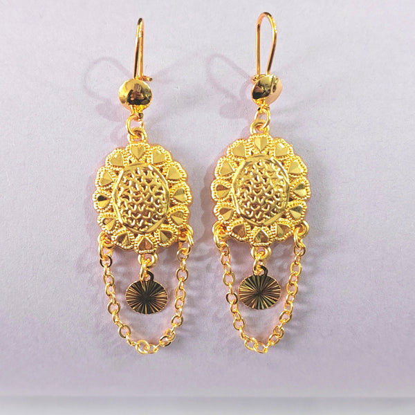 Sunflower Medallion Chain Drop Earrings
