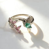 Hummingbird and Flower CZ Open Ring