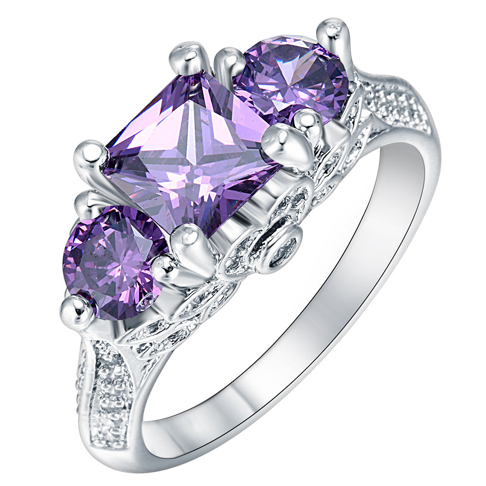 Lavender Princess-Cut Three-Stone CZ Ring