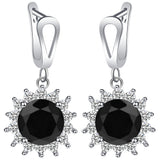 Black Round CZ Starburst Halo Jewelry Set