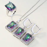 Rainbow Mystic Emerald-Cut CZ Jewelry Set