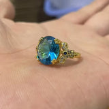 London-Blue Oval CZ Two-Tone Cocktail Ring