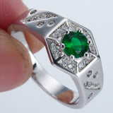 Emerald-Green Round CZ Hexagon Men's Ring