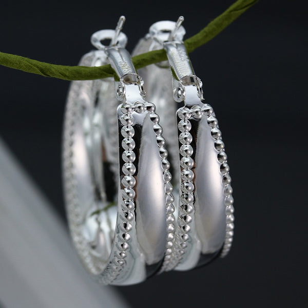 Beaded Edge Wide Oval Hoop Earrings