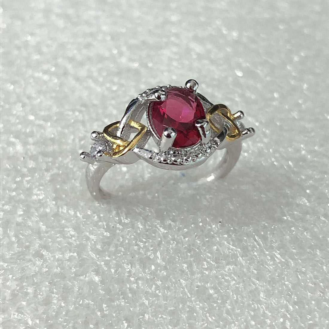 Ruby-Red Oval CZ Celtic Knot Ring