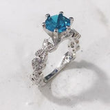 Aqua Round CZ Ornate Vine Shank Ring