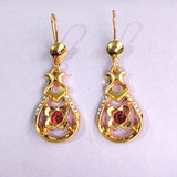 Red CZ Scroll Swirl Teardrop Earrings