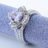 Lavender Round CZ Flower Pavé Ring