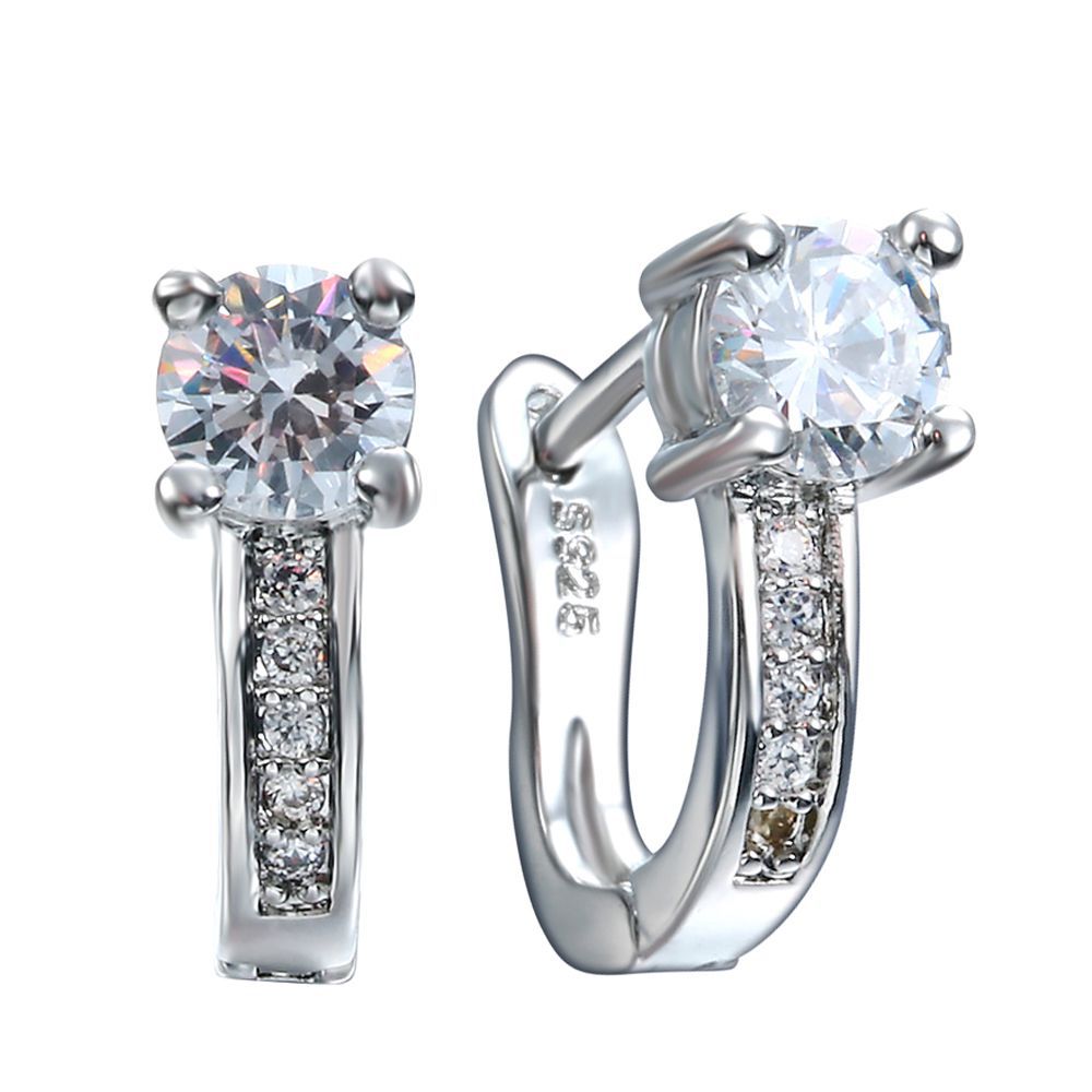 Clear Round CZ Solitaire Channel Leverback Earrings