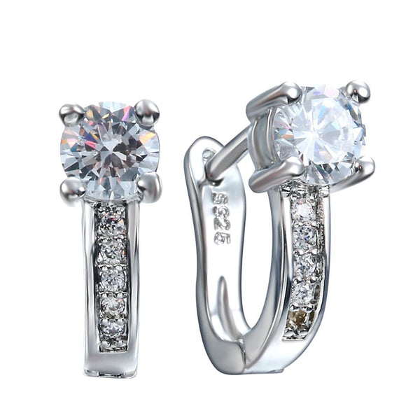 Clear Round CZ Solitaire Channel Leverback Earrings