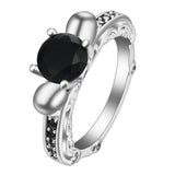 Black Round CZ Mouse-Ear Solitaire Ring