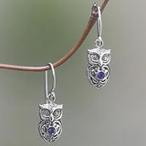 Owl Purple Stone Hook Earrings