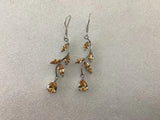 Purple CZ Vine Leaf Drop Earrings