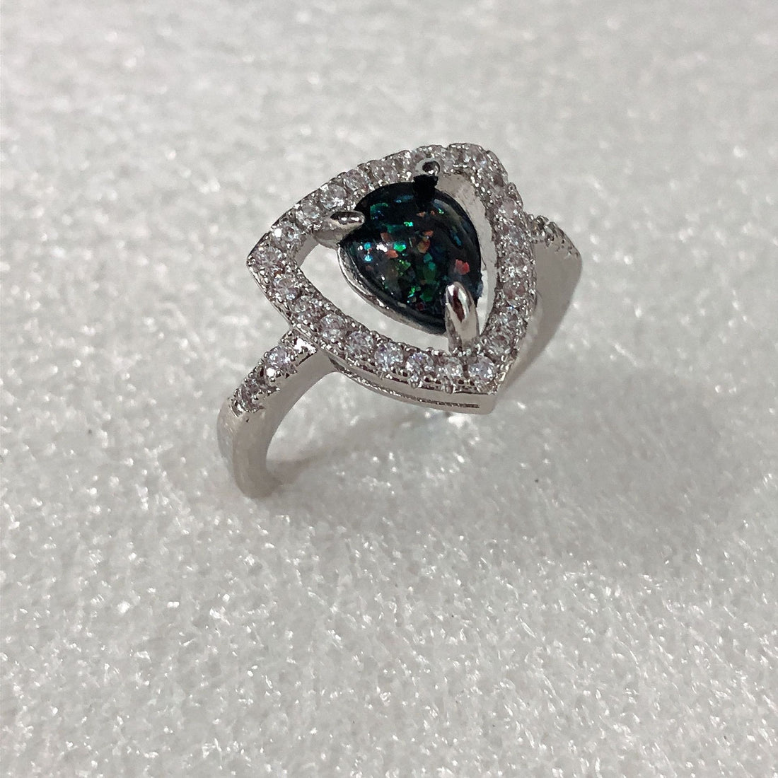 Rainbow Mystic Trillion CZ Halo Ring