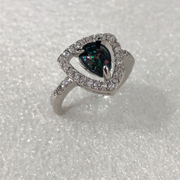 Rainbow Mystic Trillion CZ Halo Ring