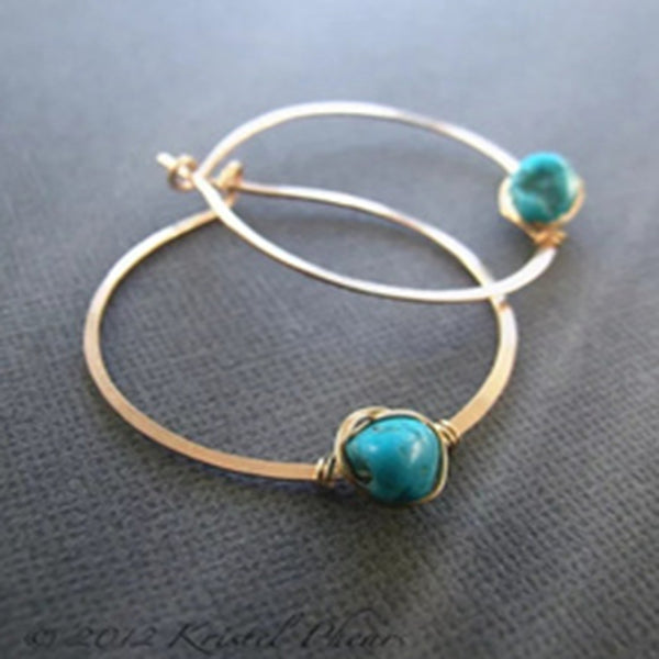 Turquoise-Look Bead Wire Hoop Earrings