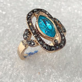 Aqua Marquise CZ Antique Navette Ring