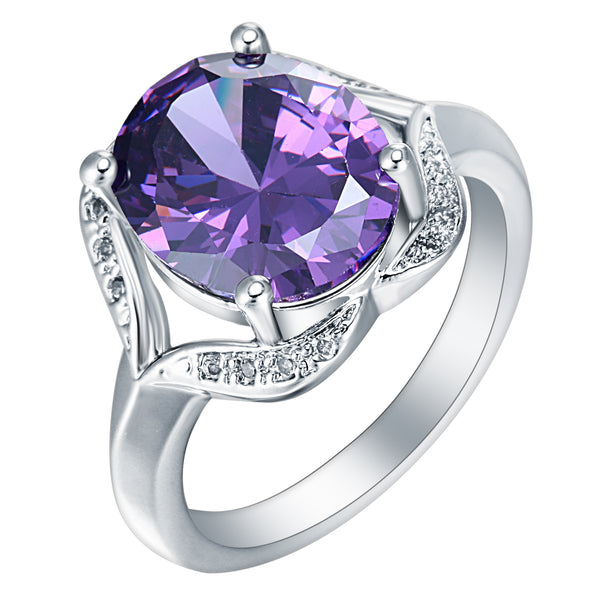 Purple Oval CZ Swirl Shoulder Ring
