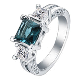 Teal Square CZ Three-Stone Ring