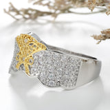 Two-Tone Floral Filigree Pave Wave Ring