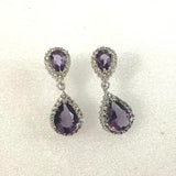 Sapphire-Blue Pear CZ Halo Drop Earrings
