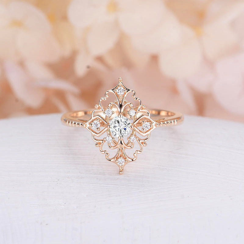 Art Deco Filigree CZ Milgrain Ring