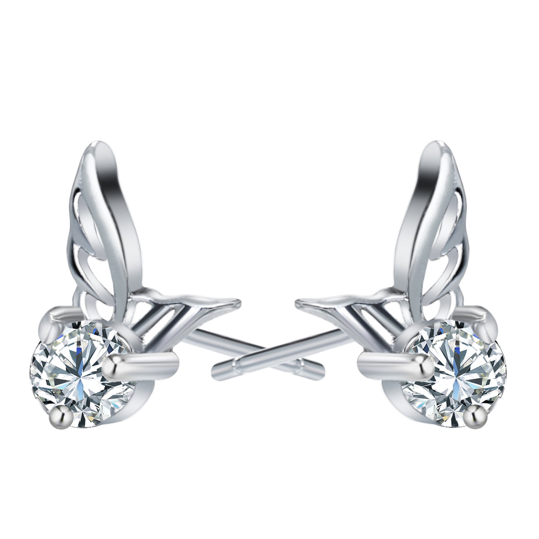 Angel Wing Round CZ Stud Earrings