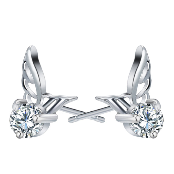 Angel Wing Round CZ Stud Earrings