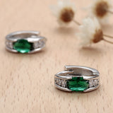 Ruby-Red Oval CZ East-West Huggie Earrings