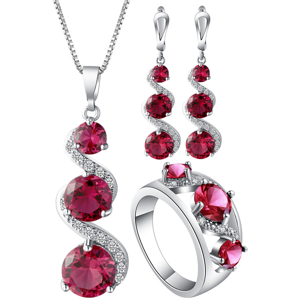 Ruby-Red CZ Swirl Drop Jewelry Set