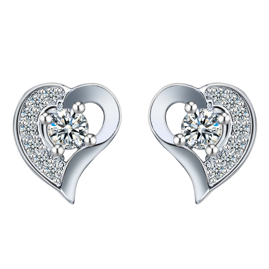 Open Heart Pavé CZ Solitaire Stud Earrings