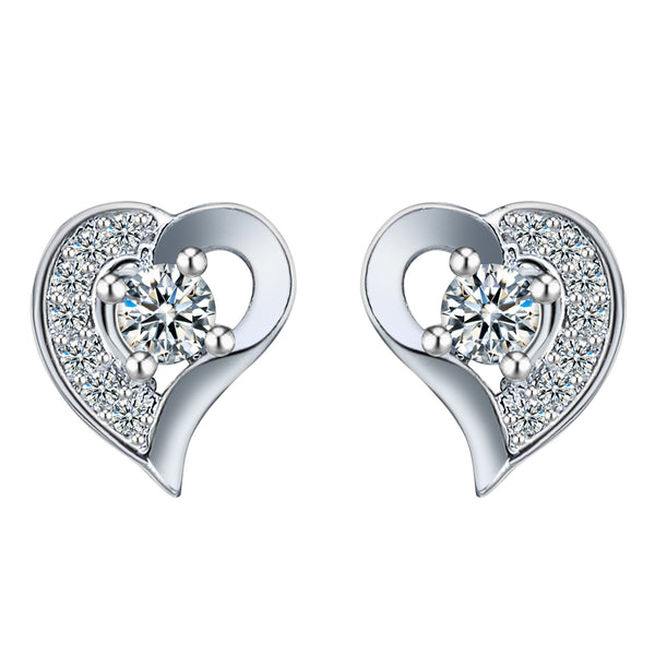 Open Heart Pavé CZ Solitaire Stud Earrings