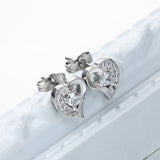 Open Heart Pavé CZ Solitaire Stud Earrings