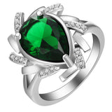 Emerald-Green Pear CZ Bypass Ring