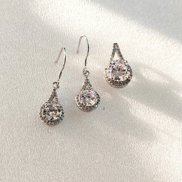 Clear CZ Angel Tear Hook Drop Earrings