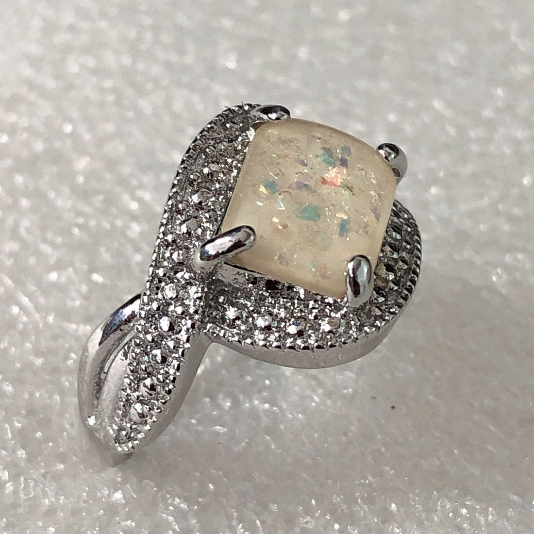 Opal-Look Square Pavé Infinity Wrap Ring