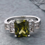 Olive Emerald-Cut CZ Three-Stone Ring